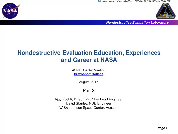 nondestructive evaluation education experiences and
