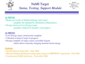 NuMI Target  November 7-11, 2003  NuMI Target  Jim Hylen / FNAL  Status, Testing, Support Module