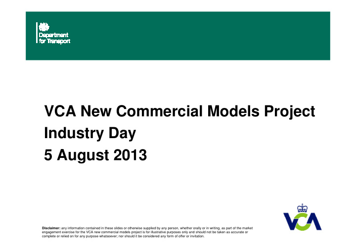 vca new commercial models project industry day 5 august
