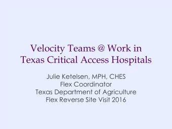 Velocity Teams @ Work in  Texas Critical Access Hospitals  Julie Ketelsen, MPH, CHES  Flex