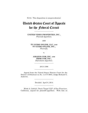 United States Court of Appeals  for the Federal Circuit  ______________________ UNITED VIDEO