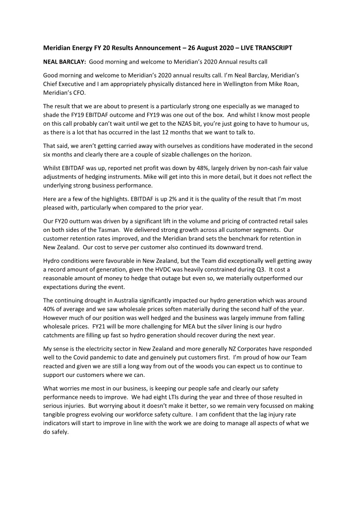 meridian energy fy 20 results announcement 26 august 2020