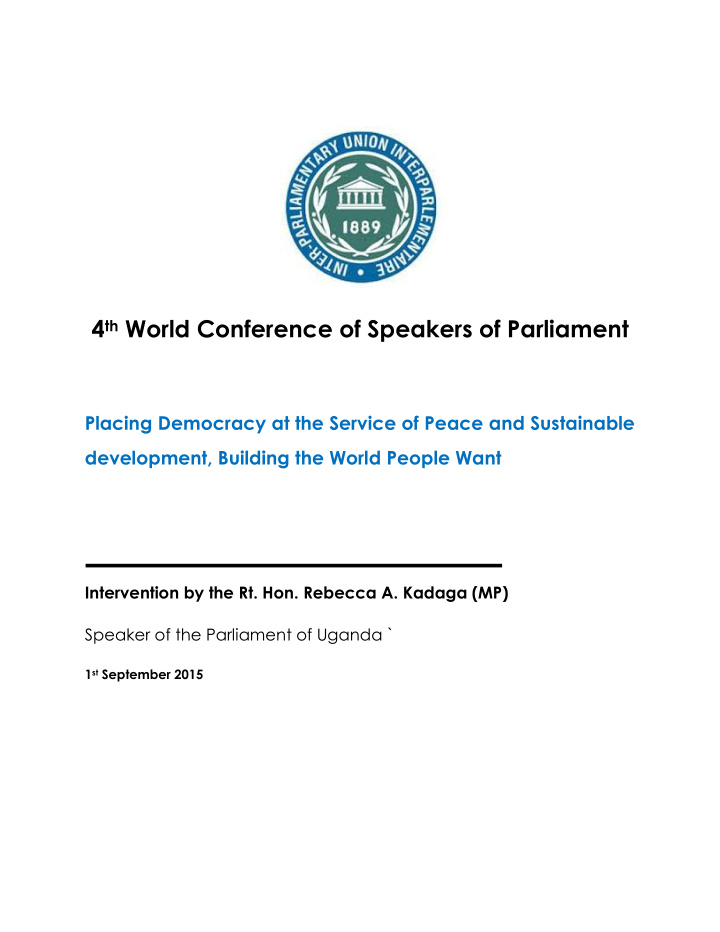 4 th world conference of speakers of parliament
