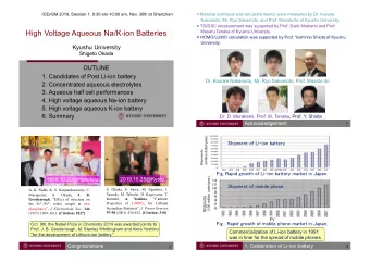 High Voltage Aqueous Na/K-ion Batteries  Masaru Tanaka of Kyushu University.  HOMO/LUMO
