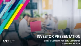 INVESTOR PRESENTATION  Sidoti &amp; Company Fall 2019 Conference  September 25, 2019  Forward