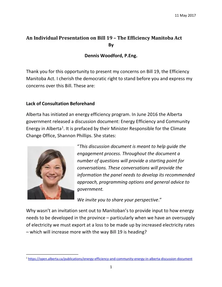 an individual presentation on bill 19 the efficiency