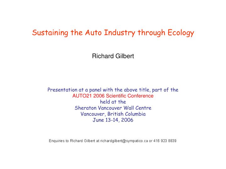 sustaining the auto industry through ecology