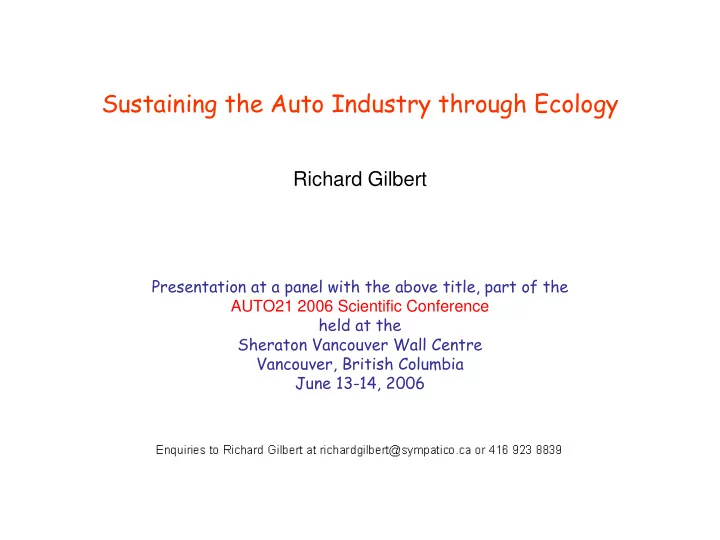 sustaining the auto industry through ecology
