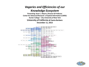 Vagaries and Efficiencies of our  Knowledge Ecosystem  Presenting: Sean C. Ahearn, Director &amp;