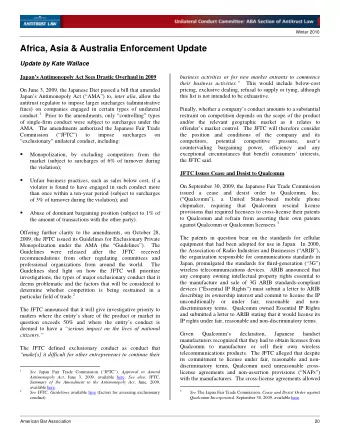 Africa, Asia &amp; Australia Enforcement Update  Update by Kate Wallace  Japans Antimonopoly Act