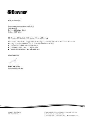 Cha irma n s a d d re ss to  sha re ho ld e rs;   Chie f E  xe c utive  Offic e r s