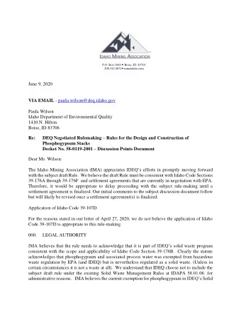 VIA EMAIL - paula.wilson@deq.idaho.gov  Paula Wilson  Idaho Department of Environmental Quality