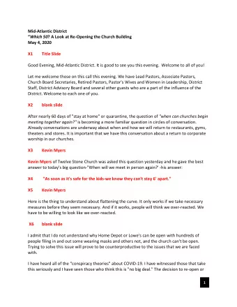 Mid-Atlantic District  Which 50 ? A Look at Re-Opening the Church Building  May 4, 2020  X1