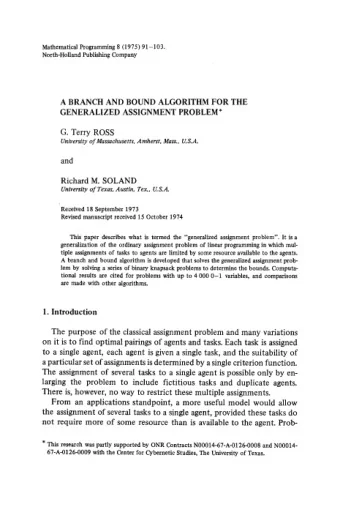 A BRANCH AND BOUND ALGORITHM FOR THE  GENERALIZED ASSIGNMENT PROBLEM* G. Terry ROSS  University of