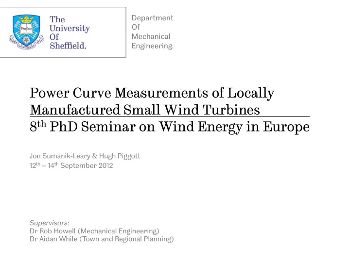 power curve measurements of locally manufactured small