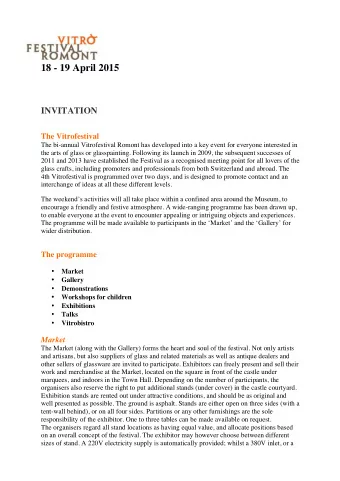 18 - 19 April 2015  INVITATION The Vitrofestival  The bi-annual Vitrofestival Romont has developed