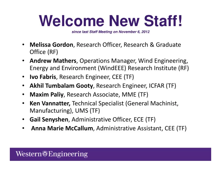 welcome new staff