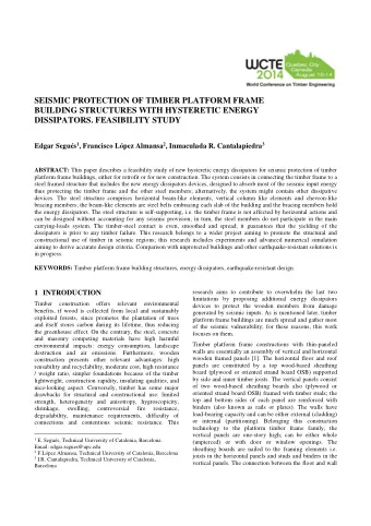 SEISMIC PROTECTION OF TIMBER PLATFORM FRAME  BUILDING STRUCTURES WITH HYSTERETIC ENERGY