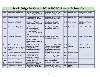 Irish Brigade Camp 2019 ROTC Award Schedule  Service  School  Address  Presentation Date  Time