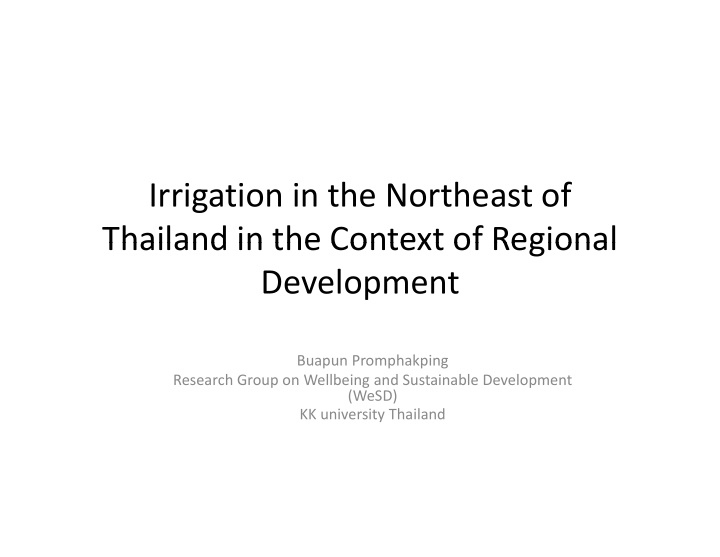 irrigation in the northeast of thailand in the context of