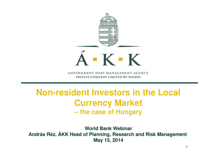non resident investors in the local currency market