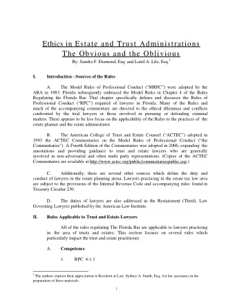 Ethics in Estate and Trust Administrations  The Obvious and the Oblivious By: Sandra F. Diamond,