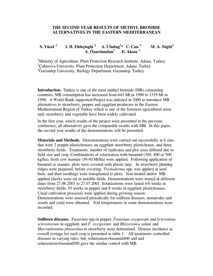 the second year results of methyl bromide alternatives in