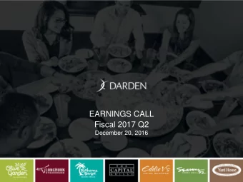 EARNINGS CALL  Fiscal 2017 Q2  December 20, 2016  DISCLAIMER / NON-GAAP INFORMATION  IMPORTANT