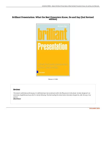Brilliant Presentation: What the Best Presenters Know, Do and Say (2nd Revised  Brilliant