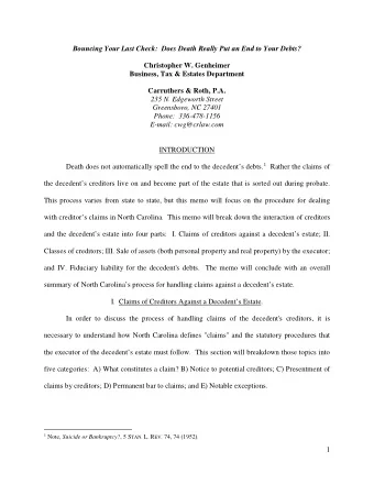 Bouncing Your Last Check:  Does Death Really Put an End to Your Debts?  Christopher W. Genheimer