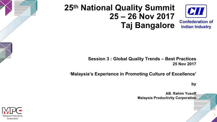 25 th national quality summit 25 26 nov 2017 taj bangalore