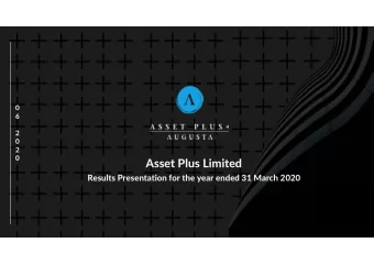 Asset Plus Limited Results Presentation for the year ended 31 March 2020  Assetplusnz.co.nz Asset