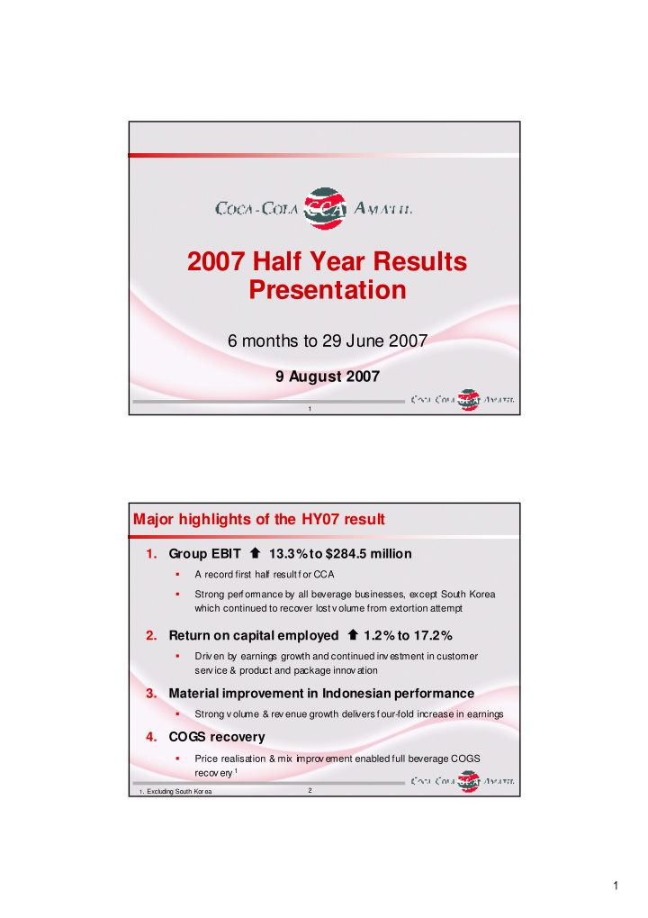 2007 half year results presentation