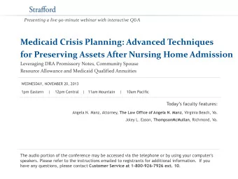 Medicaid Crisis Planning: Advanced Techniques  for Preserving Assets After Nursing Home Admission