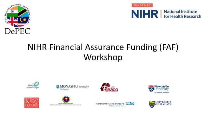 nihr financial assurance funding faf workshop welcome