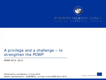 A privilege and a challenge  to  strengthen the PCWP  PCWP 2010 -2013  Presented by Lise Murphy,