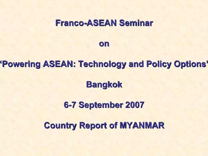 franco asean seminar asean seminar franco on on powering