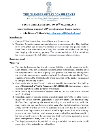 THE CHAMBER OF TAX CONSULTANTS  3, Rewa Chambers, Ground Floor, 31, New Marine Lines, Mumbai - 400