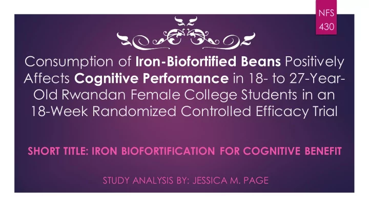 consumption of iron biofortified beans positively affects
