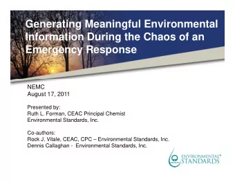 Generating Meaningful Environmental  I f  Information During the Chaos of an  ti  D  i  th  Ch  f