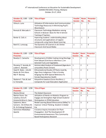 4 th International Conference on Education for Sustainable Development  SEAMEO-RECSAM, Penang,