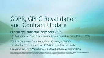 GDPR,  GPhC  Revalidation  and  Contract  Update  Ph  Pharmacy  rmacy  Con  ontr  tractor  actor