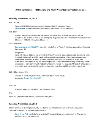 APHA Conference  HELI Faculty and Alum Presentations/Poster Sessions  Monday, November 17, 2014