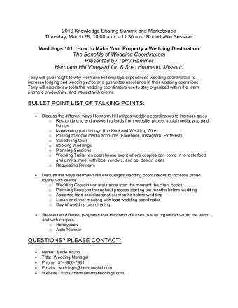 BULLET POINT LIST OF TALKING POINTS:   Discuss the different ways Hermann Hill utilizes wedding