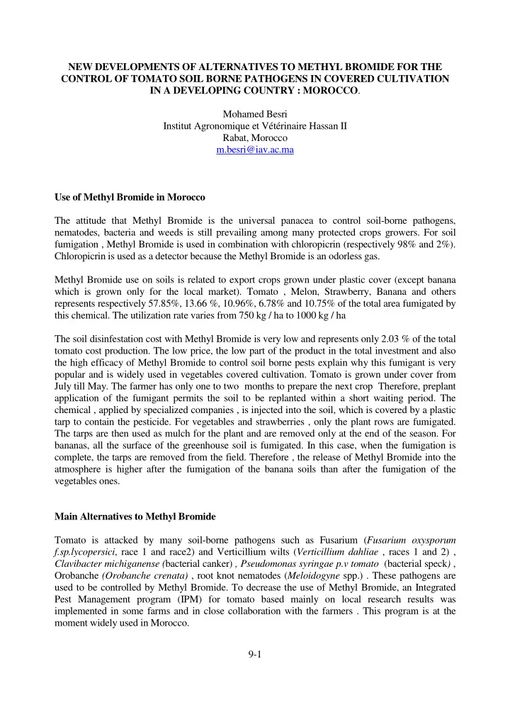 new developments of alternatives to methyl bromide for