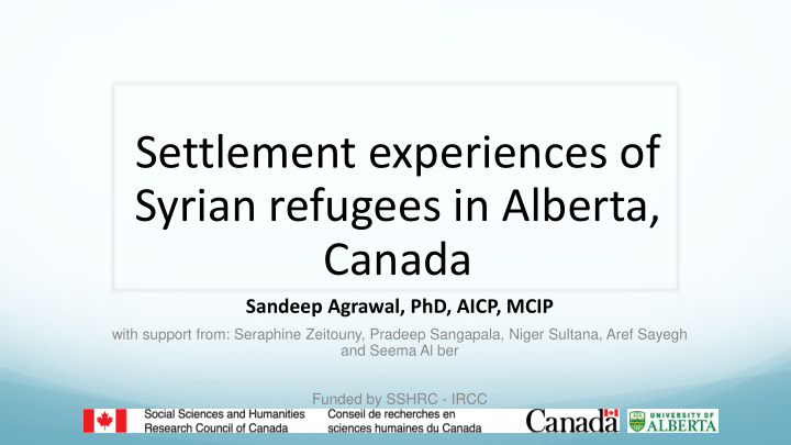 settlement experiences of syrian refugees in alberta