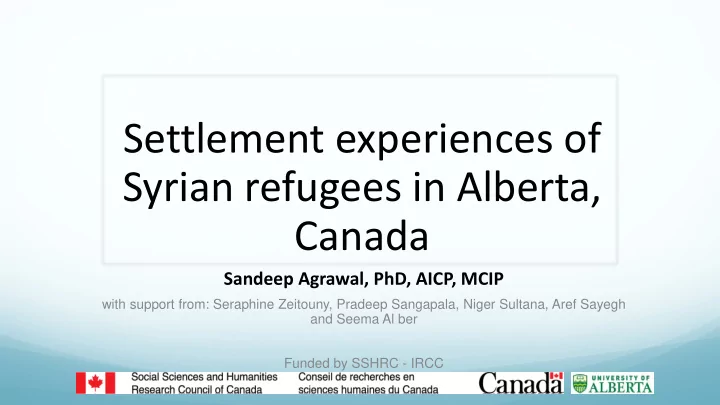settlement experiences of syrian refugees in alberta