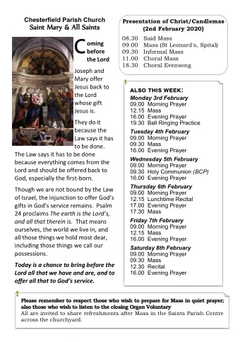 Saint  Sai  nt Mar  Mary  y &amp; Al  All  l Sai  Saint  nts (2nd February 2020 )  08.30   Said