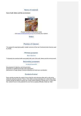 Name of material:  Care of self, others and the environment  Image(s):  Photo(s) courtesy of