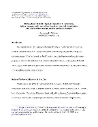 Shipman & Goodwin LLP  Introduction  In a significant and far-reaching shift, federal wetlands